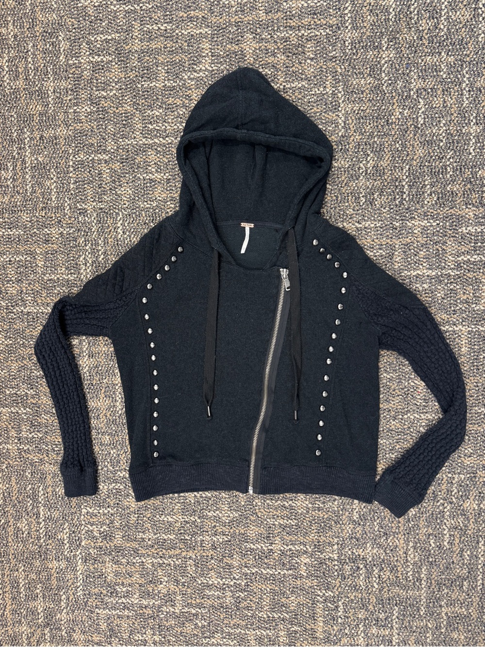 Free People Studded Asymmetric Zip Knit Hoodie | Medium